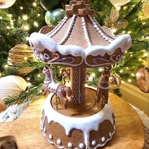 Christmas Gingerbread Carousel musical Light Up and Horses spin Tiktok Htf FIRM
